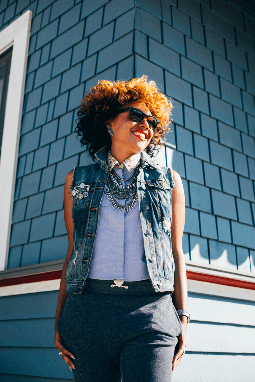 blue monochrome outfit in orange california