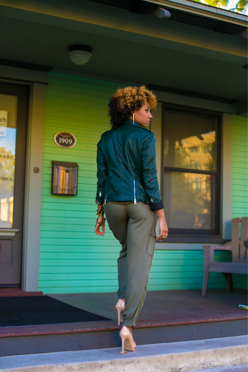 monochrome green outfit in orange california