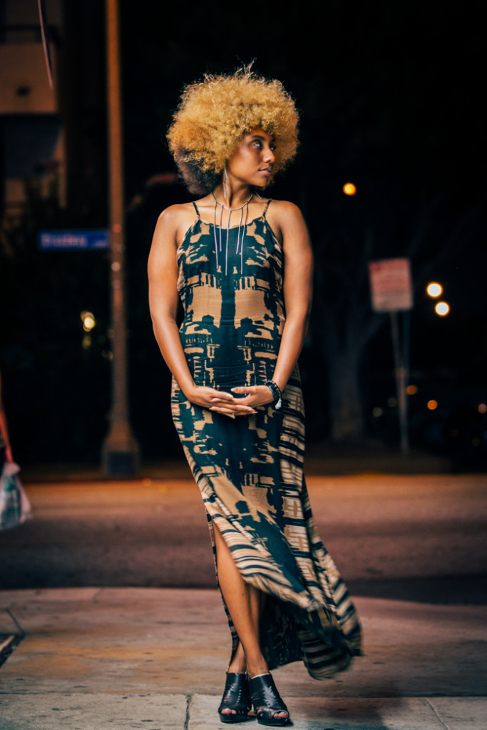 night fashion photography-long beach-blonde afro