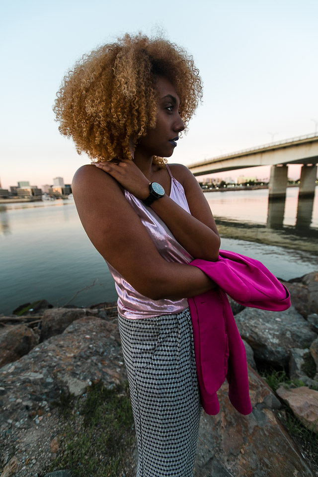 woman wearing wood watch