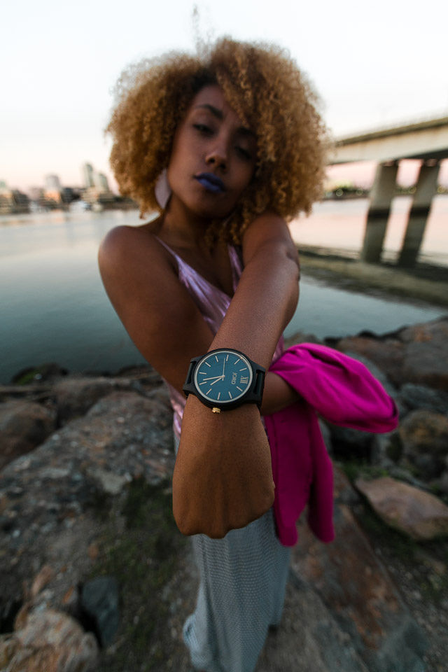 woman wearing jord wood watch