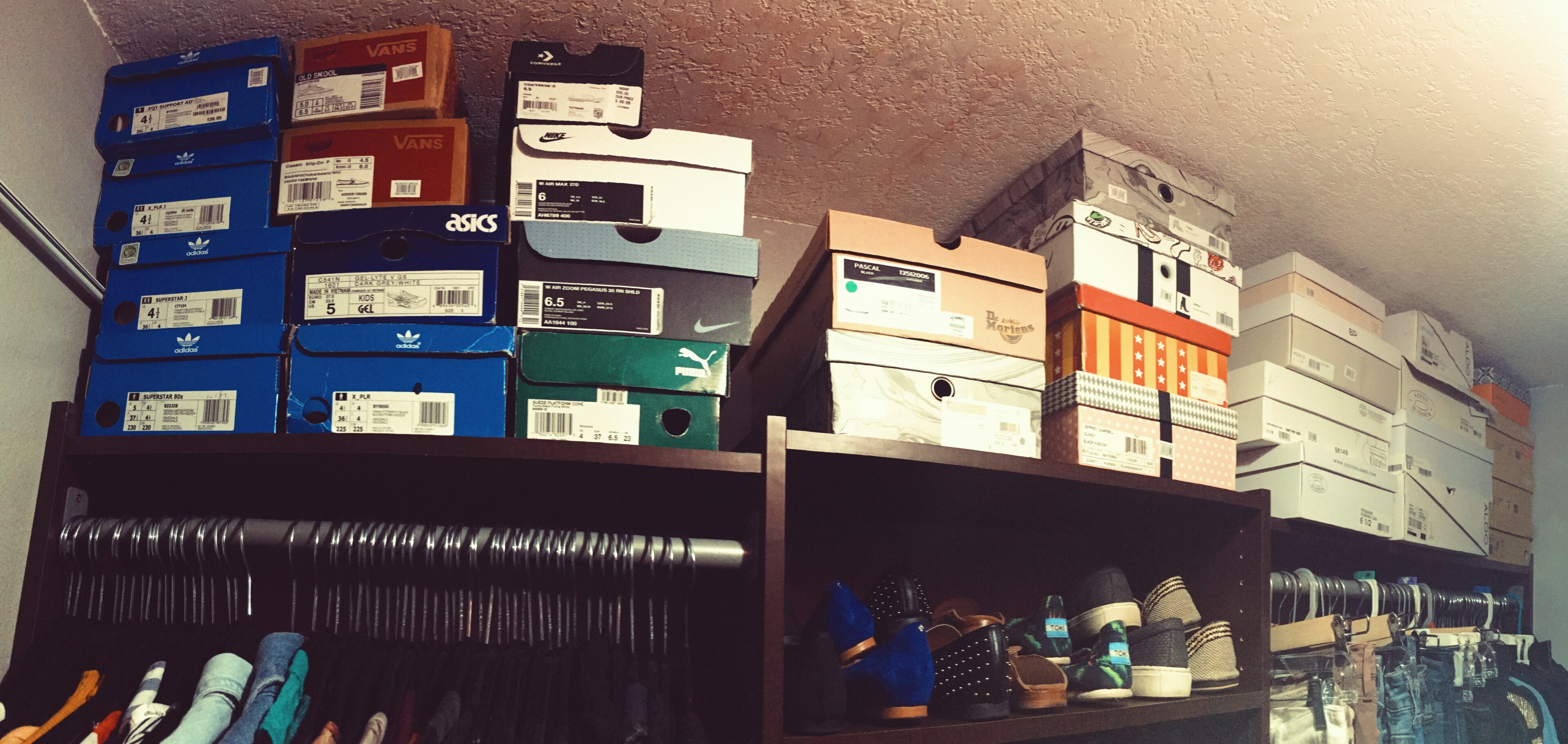 closet organizing-stacked shoe boxes-wear who you are-organization tips