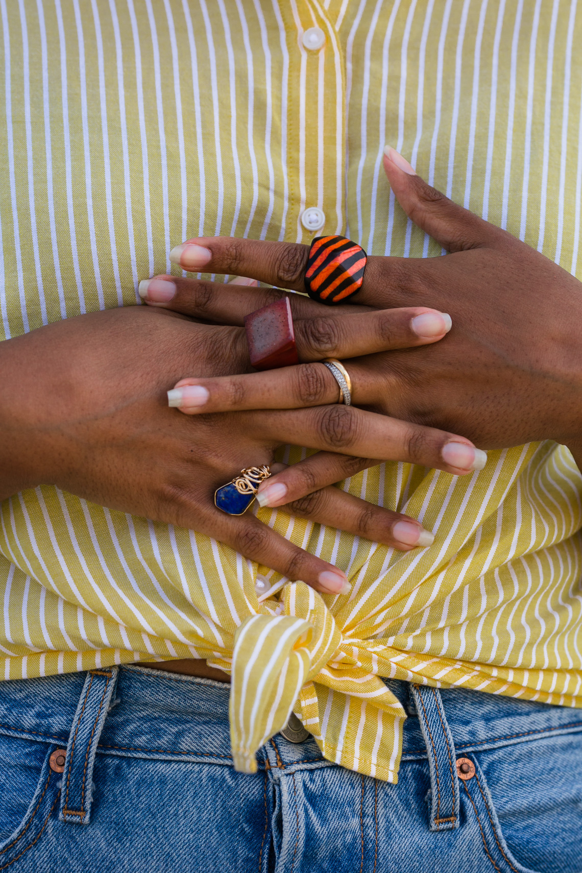 rings-levis-summer outfit-h&m-jeans-denim-yellow shirt