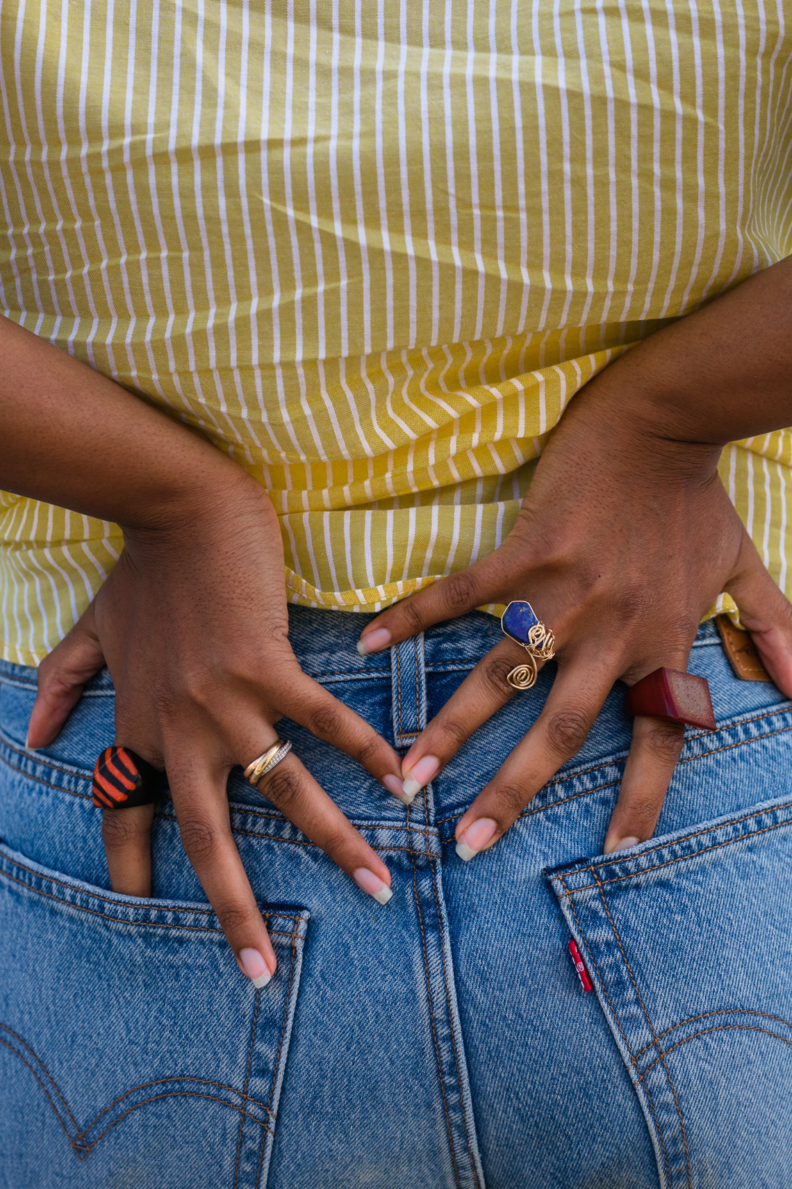rings-levis-summer outfit-h&m-jeans-denim-yellow shirt