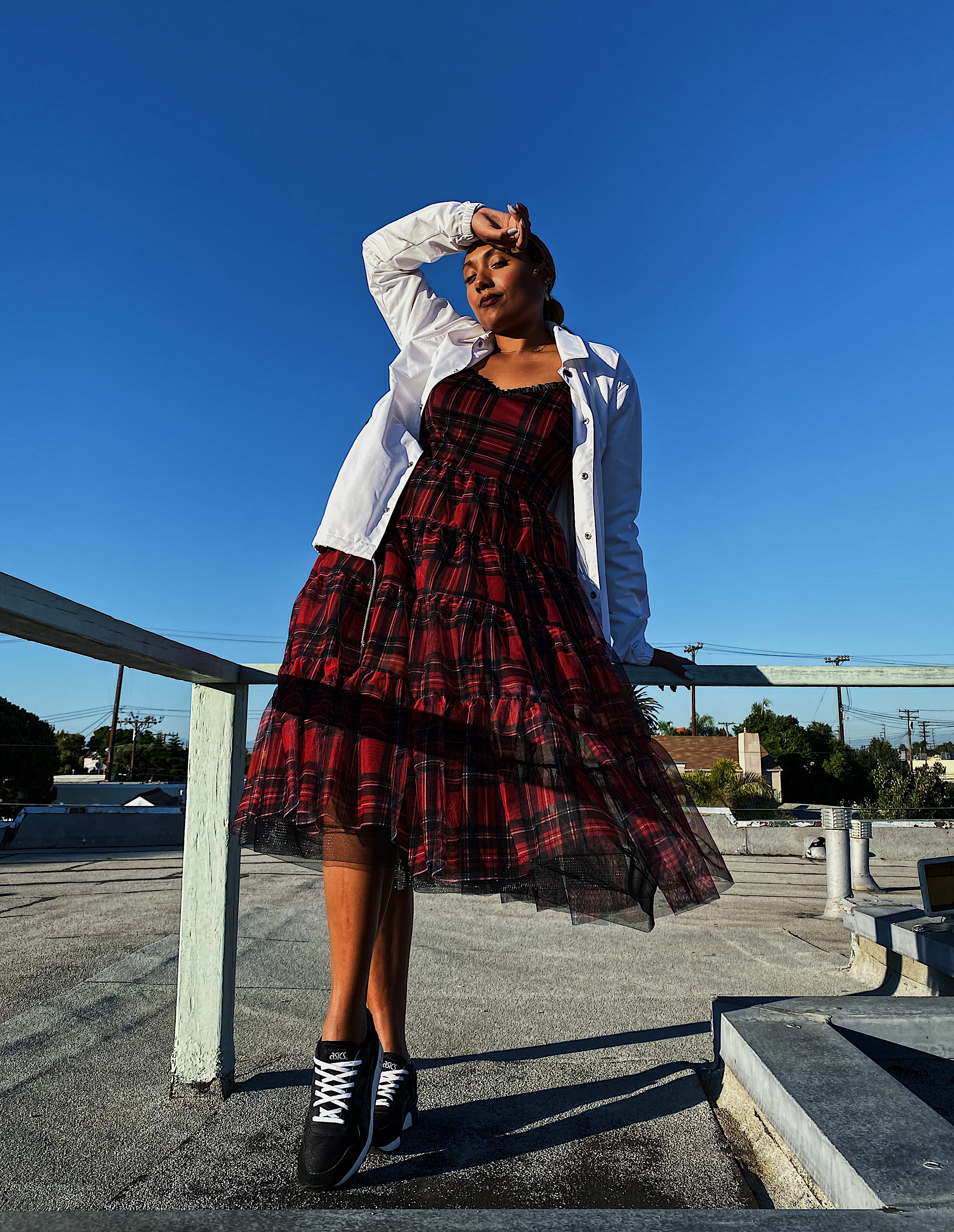wear who you are-personal style-plaid dress with jacket-sporty lux-fit femme