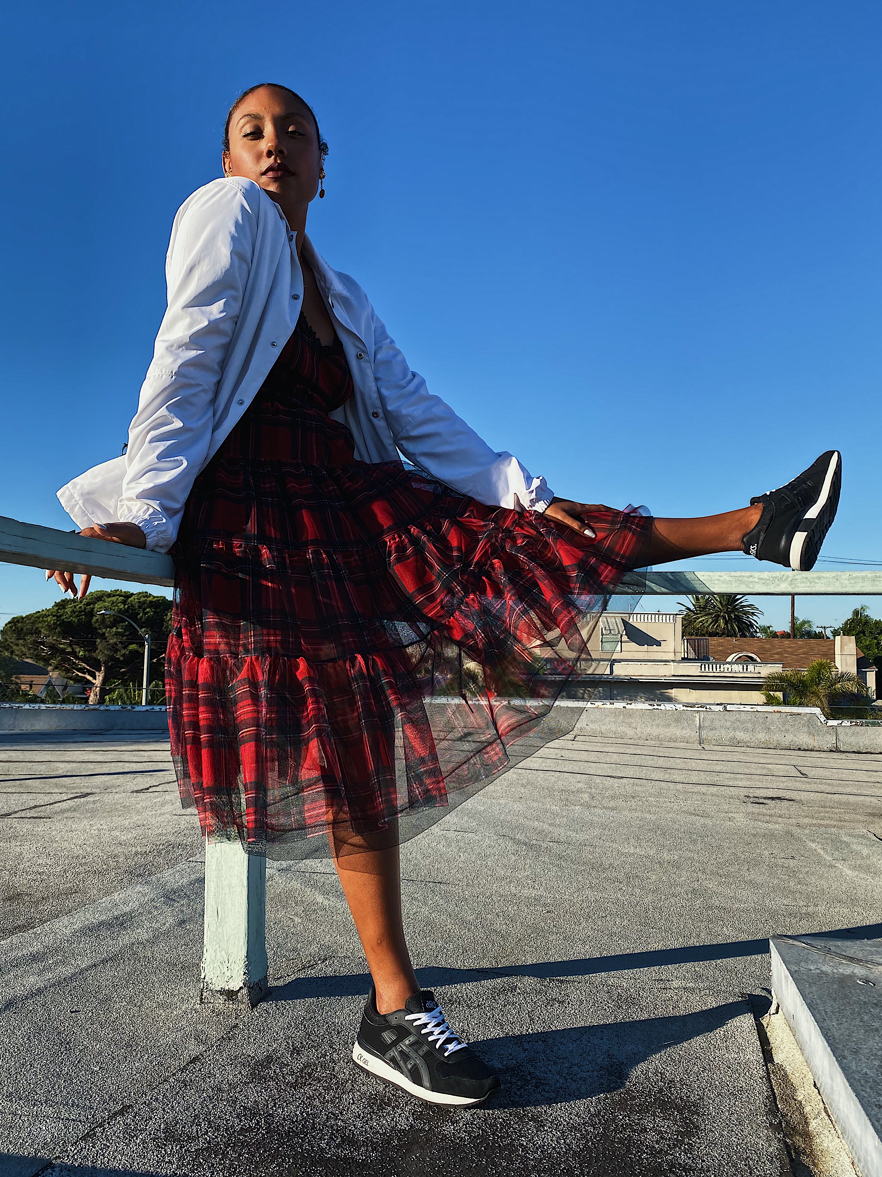 How To Style A Red Plaid Dress Casually