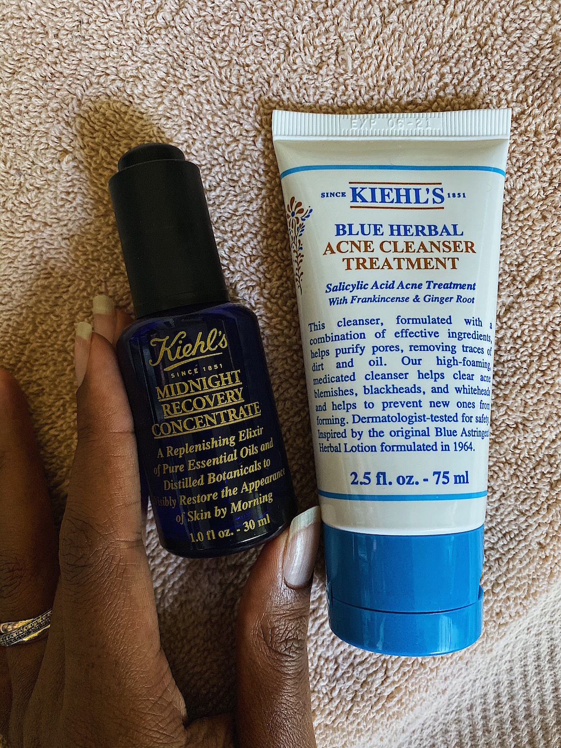 best products for combination skin-blue herbal acne cleanser treatment-midnight recovery concentrate-kiehls