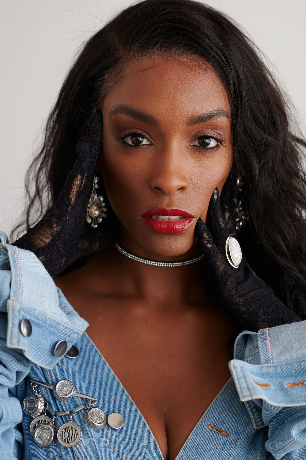 Annjulia Smalls In Y Project-styled by melissa-lcm-sheldon botler photography-denim jacket-elongated sleeves-high fashion-portrait-black model-los angeles