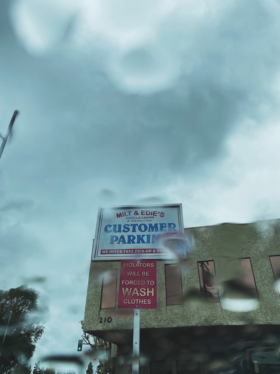 milt & eddies drycleaning-burbank-rain on windshield