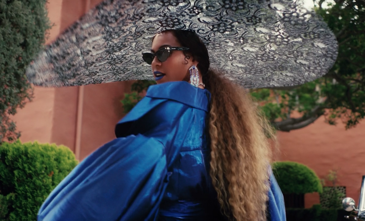 black-is-king-mood-4-eva-beyonce-blue-gown-floppy-hat-outfit-5